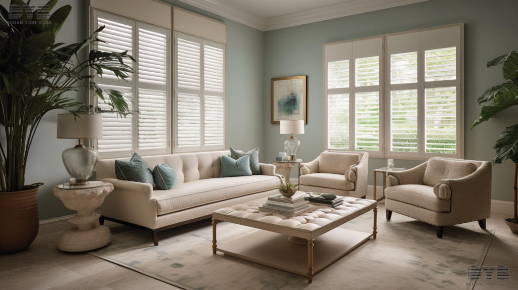 A formal living room with Roller Shades in Delray Beach, FL