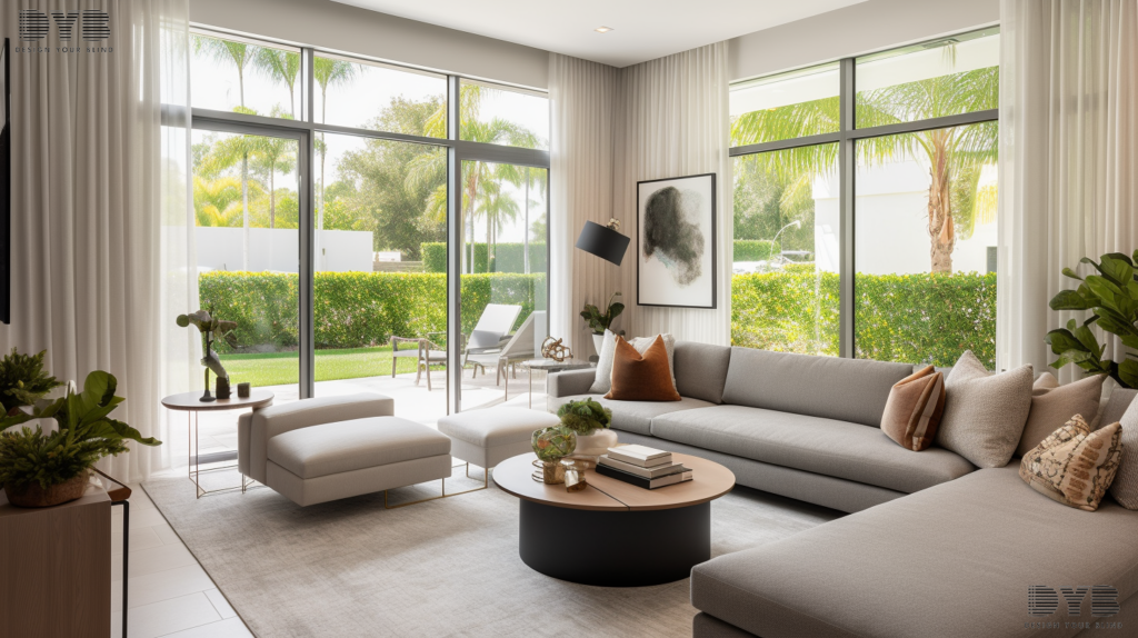 A family room in Palm Beach Gardens, FL with blackout curtains