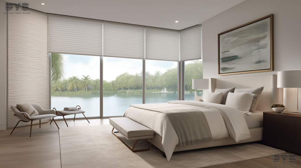 A bedroom with Hunter Douglas Honeycomb Shades in Delray Beach, FL