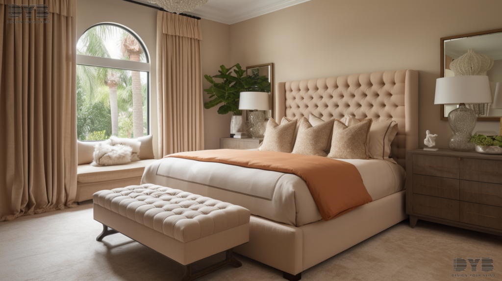 Master bedroom with blackout curtains in Palm Beach Gardens, FL