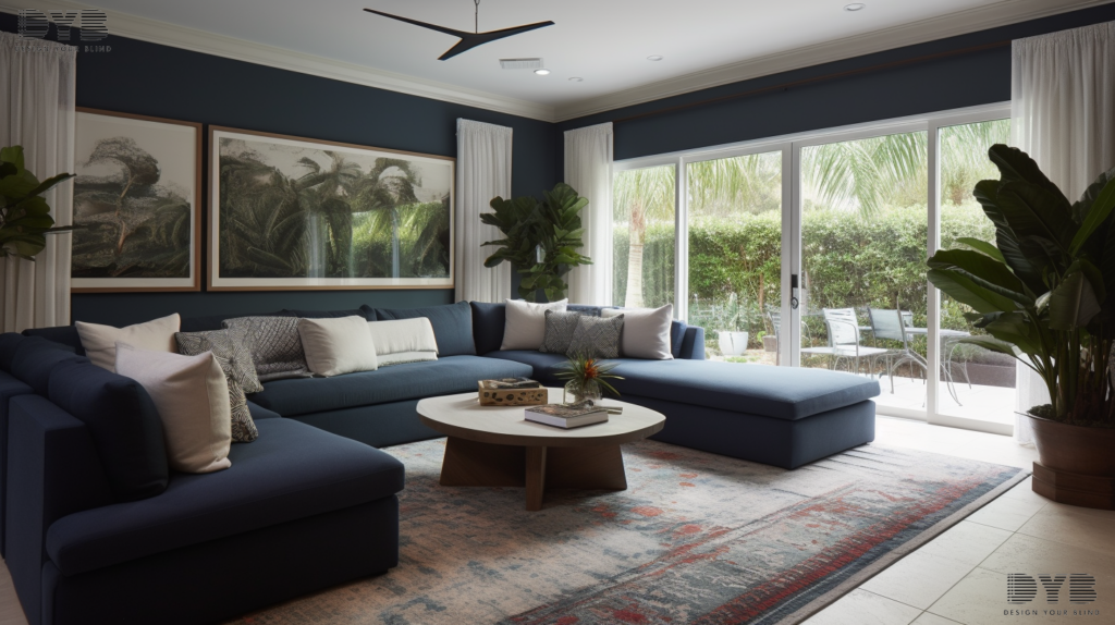 A family room with blackout curtains in Palm Beach Gardens, FL
