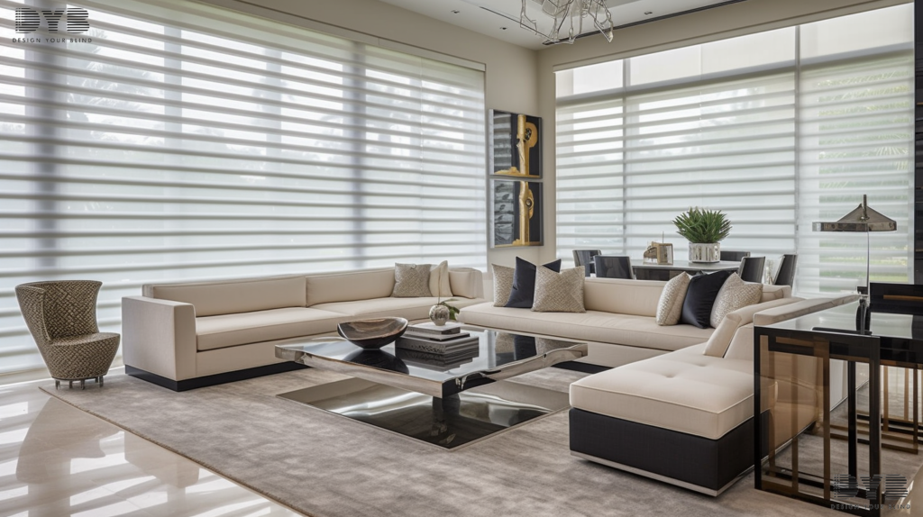 Zebra Shades in a Modern living room in Boca Raton, Florida