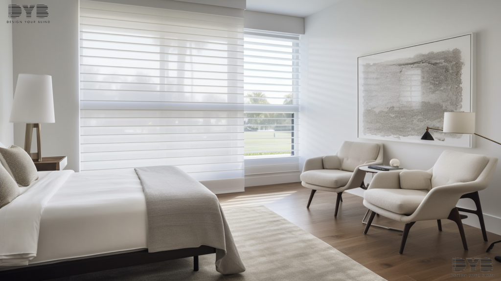 Zebra Shades in a Minimalist bedroom in Boca Raton, Florida