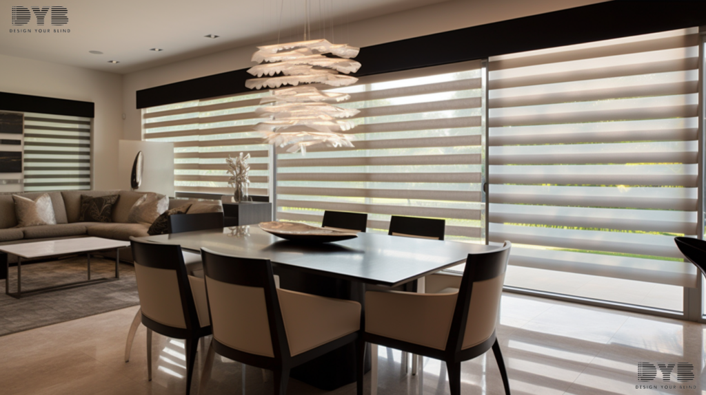 Zebra Shades in an Urban Modern dining room in Boca Raton, Florida