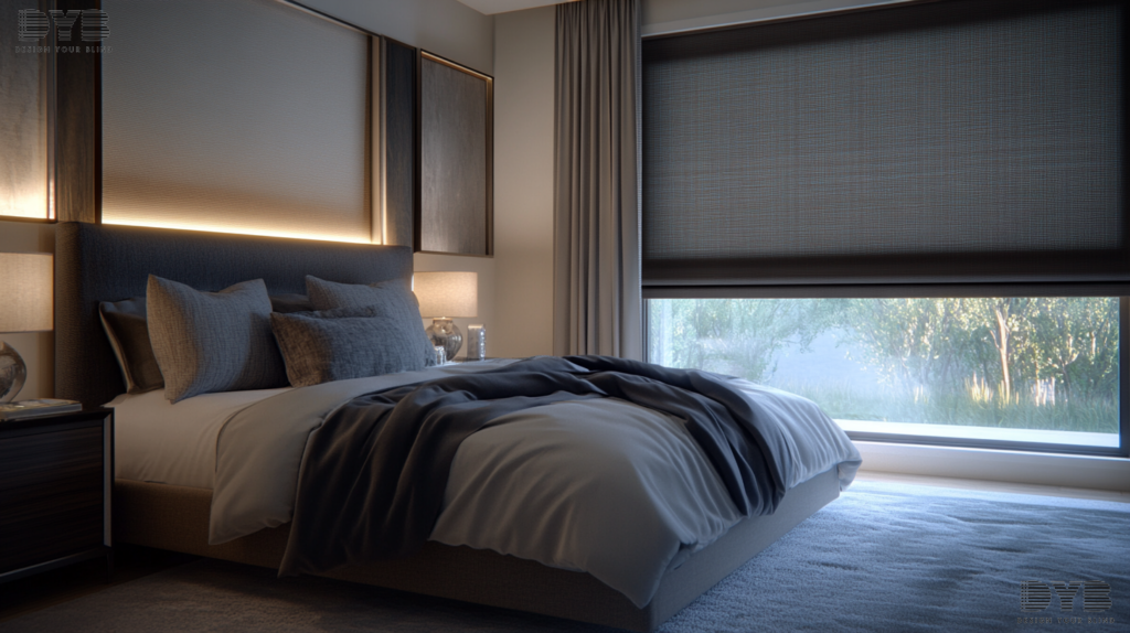 Master bedroom in Delray Beach, FL, with Roller Shades creating a serene atmosphere