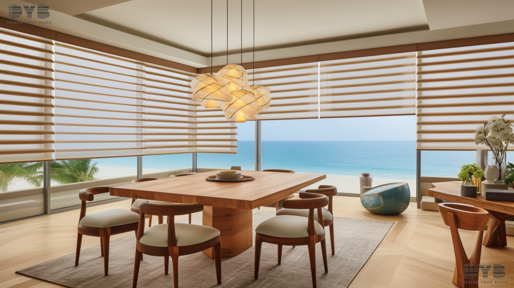 Silhouette of a dining room window with Pirouette Shades in Boca Raton, FL.