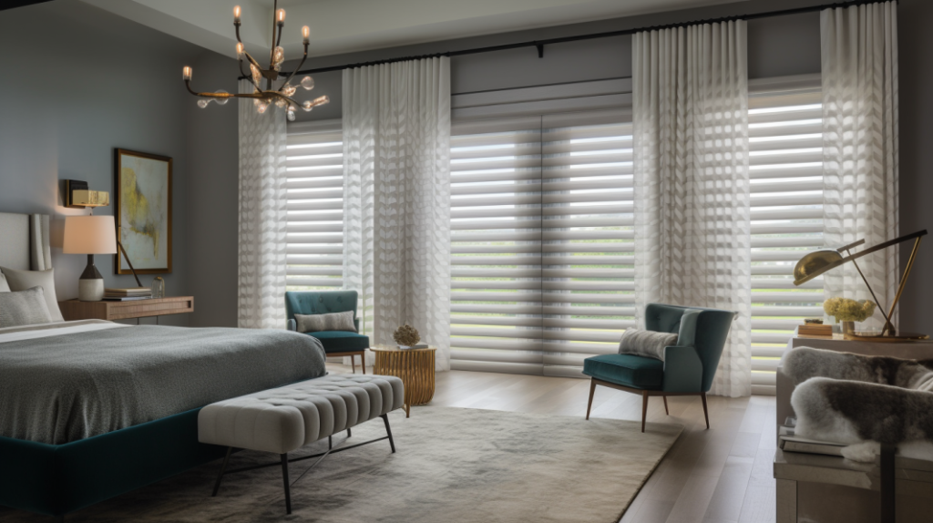 Master bedroom window with Pirouette Shades in Boca Raton, FL.