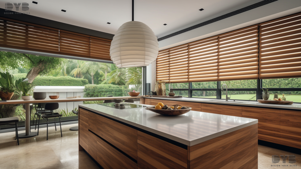 Close-up of a kitchen window with Pirouette Shades in Boca Raton, FL.