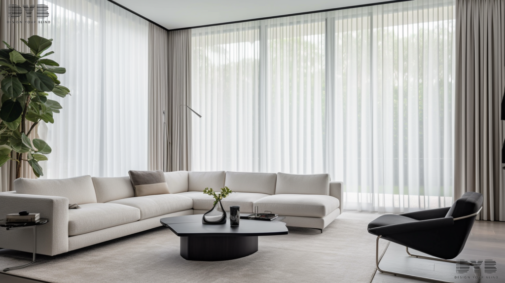 Blackout curtains in an urban modern living room in Delray Beach, FL