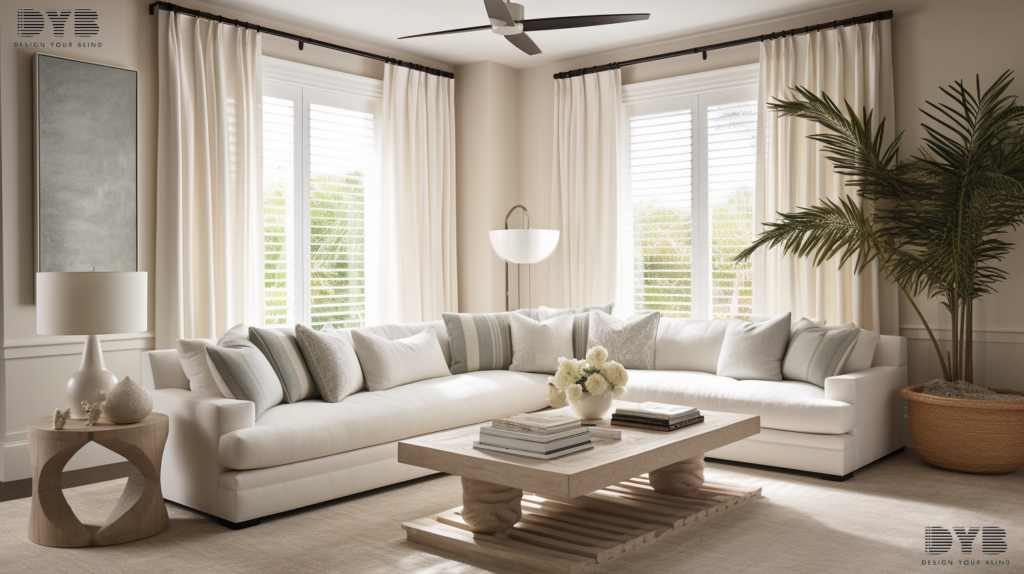 Sheer Curtains in a coastal living room in Boca Raton
