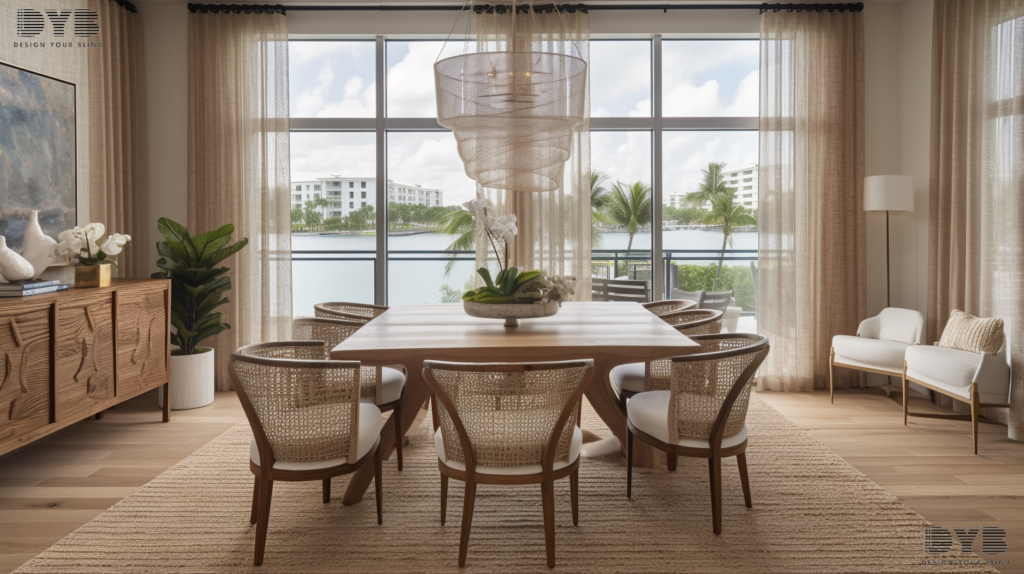 Sheer Curtains in a transitional dining room in Boca Raton