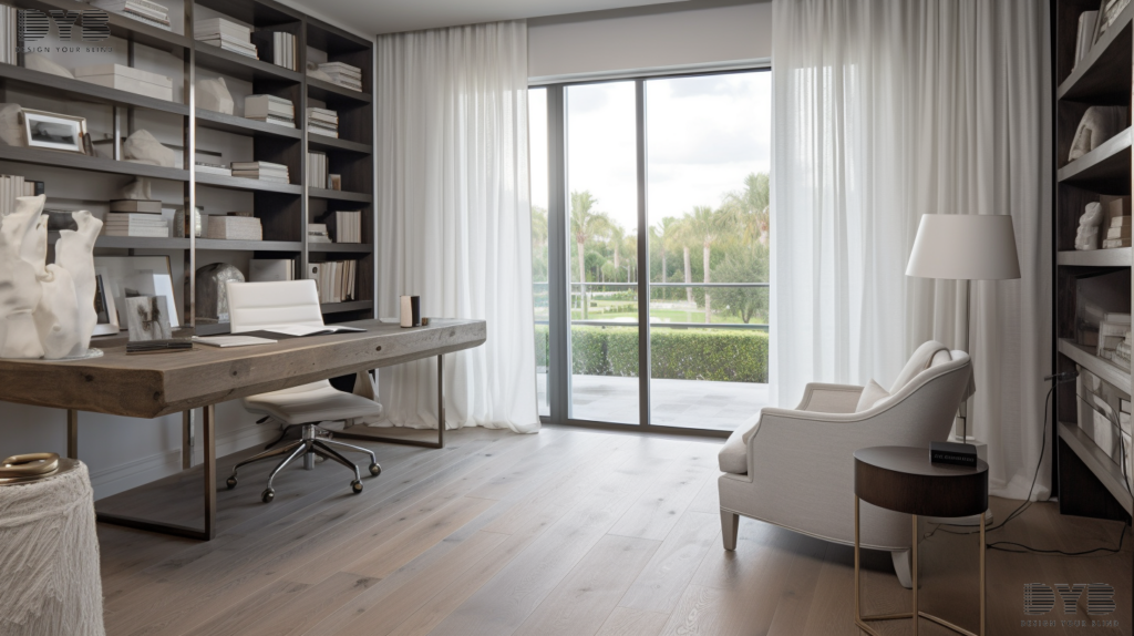 Sheer Curtains in a contemporary home office in Boca Raton