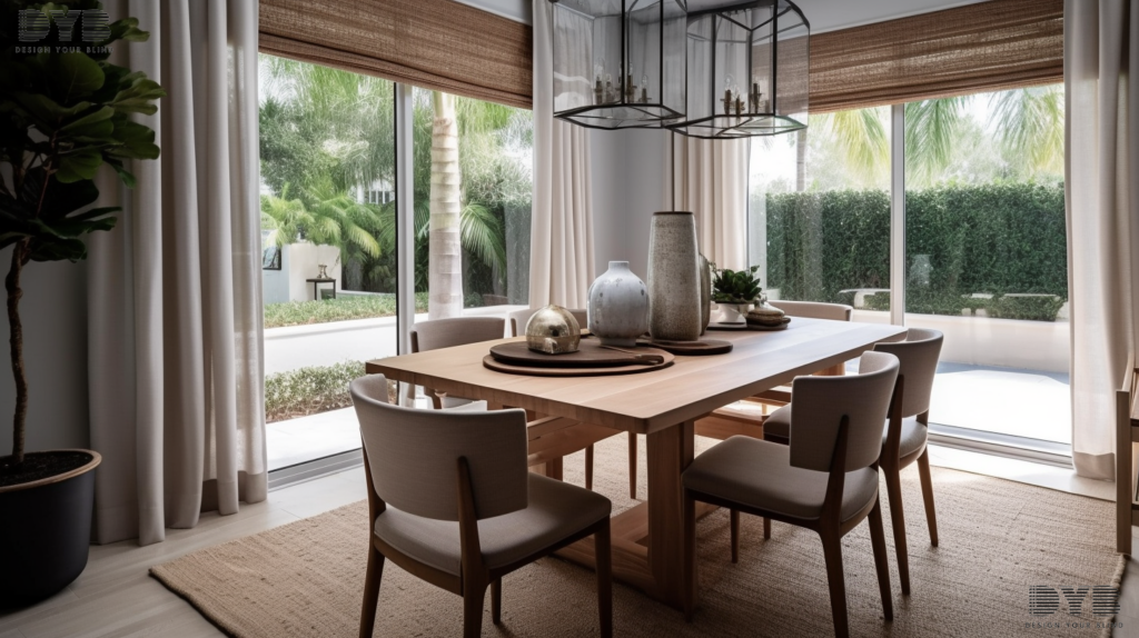 Sheer Curtains in a transitional dining room in Boca Raton