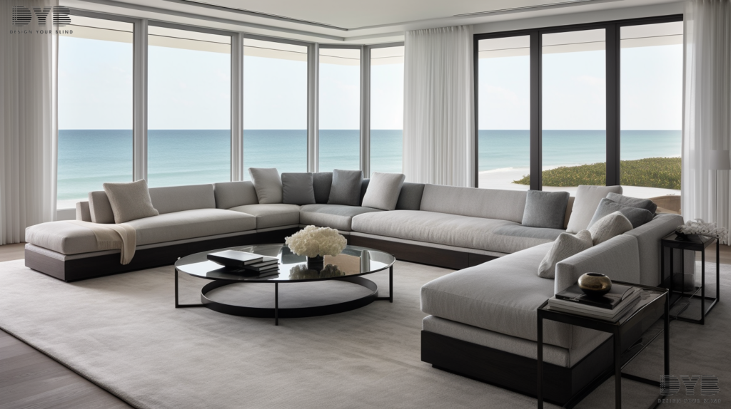 Silhouette Shades in a minimalist living room in Delray Beach, Florida