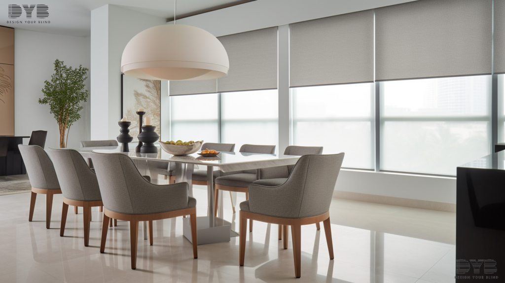 Boca Raton dining room with Blackout Roller Shades overlooking the Intercoastal Waterway