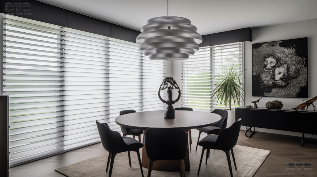 Boca Raton dining room with Blackout Roller Shades and a stunning lake view