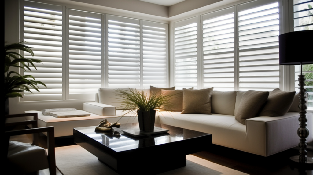 White Plantation Shutters in a Boca Raton Living Room