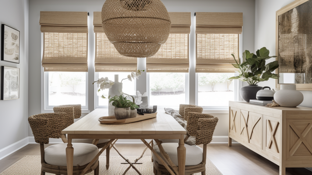 Woven Wood Roman Shades in a Delray Beach Dining Room