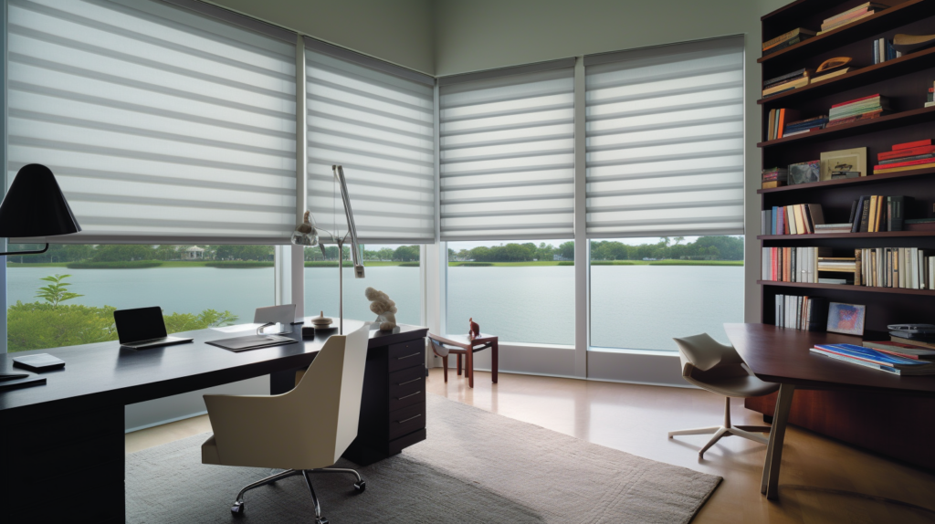 Hunter Douglas Silhouette® Shades in a contemporary home office in Boynton Beach, Florida.