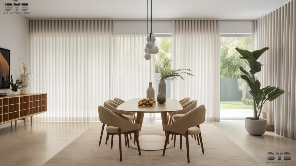 Blackout curtains in a dining room in Lighthouse Point, Florida