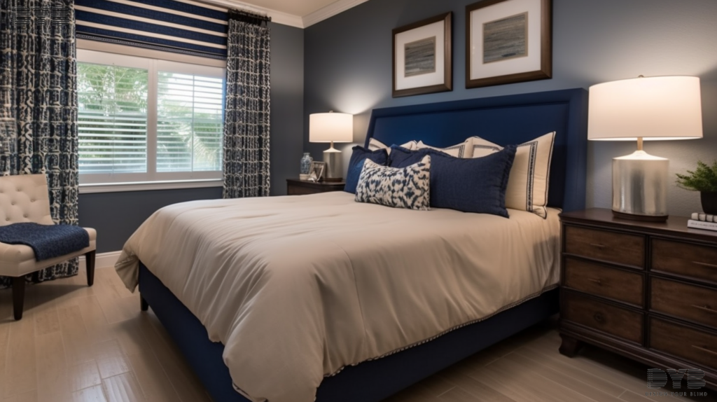 A Guest Bedroom in Lighthouse Point, FL, featuring Blackout Curtains on a large window.