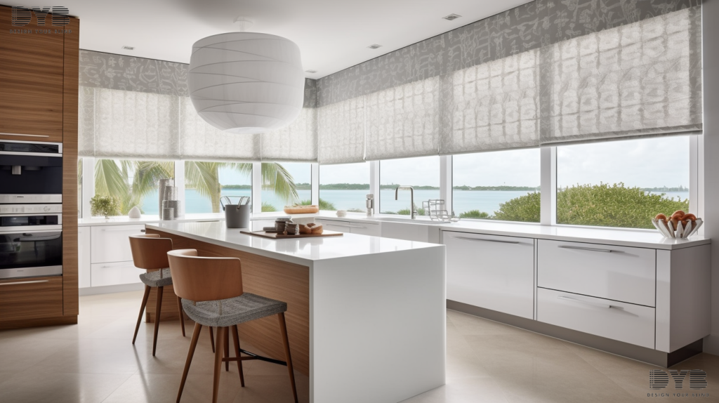 Kitchen with Roman Shades in Delray Beach, Florida