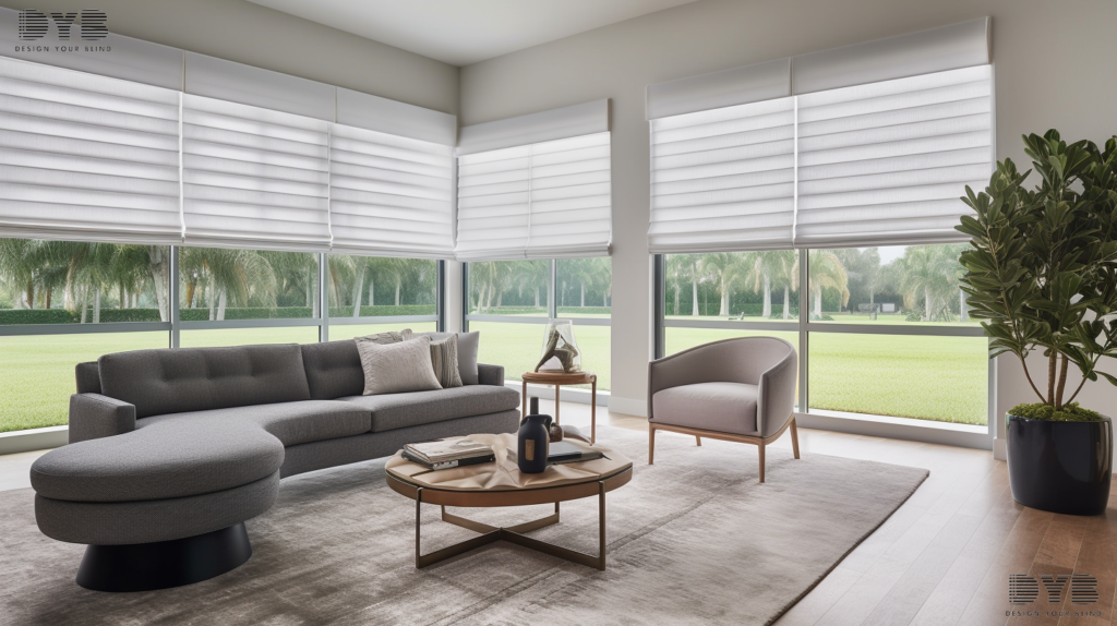Living room with Roman Shades in Delray Beach, Florida