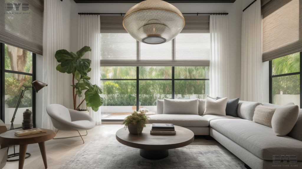 Living room with Roman Shades in Delray Beach, Florida
