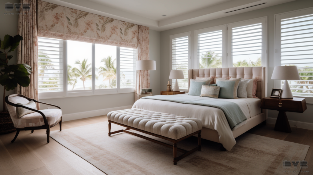 Master bedroom with Roman Shades in Delray Beach, Florida