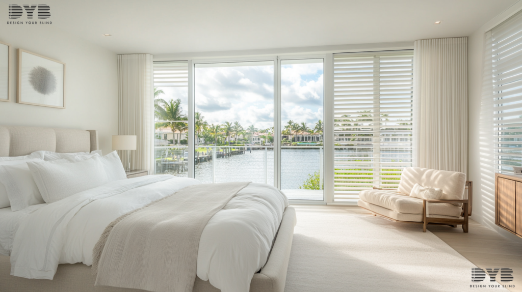 A bedroom with Zebra Shades in Delray Beach, Florida