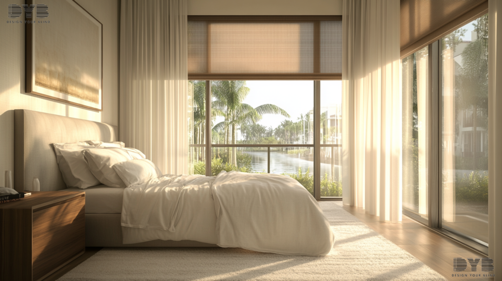 Roller Shades in a transitional bedroom in Boca Raton, FL