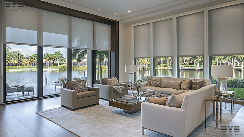 Roller Shades in a formal living room in Boca Raton, FL
