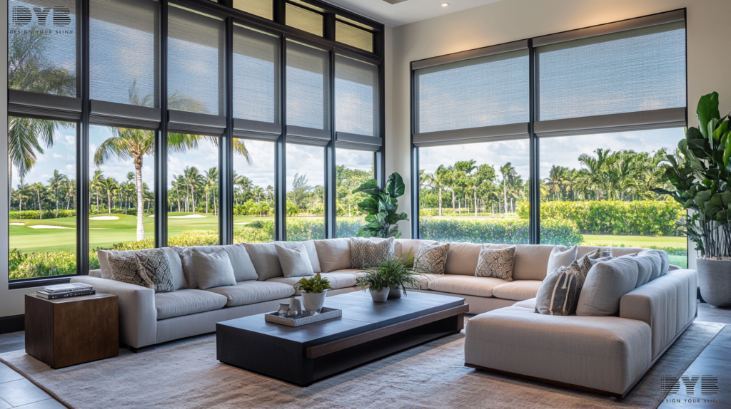 Roller Shades in a modern living room in Boca Raton, FL