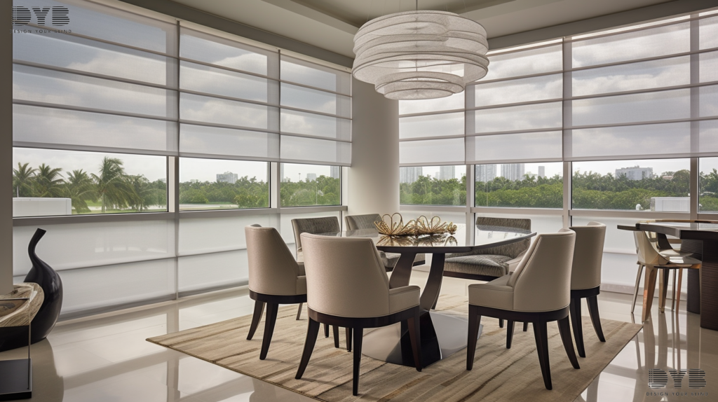 A dining room with Solar Shades in Lighthouse Point, FL