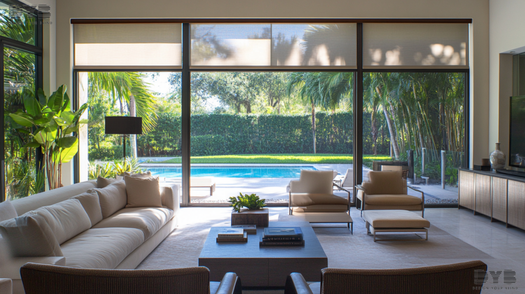 Formal Living Room with Roller Shades in Parkland, Florida