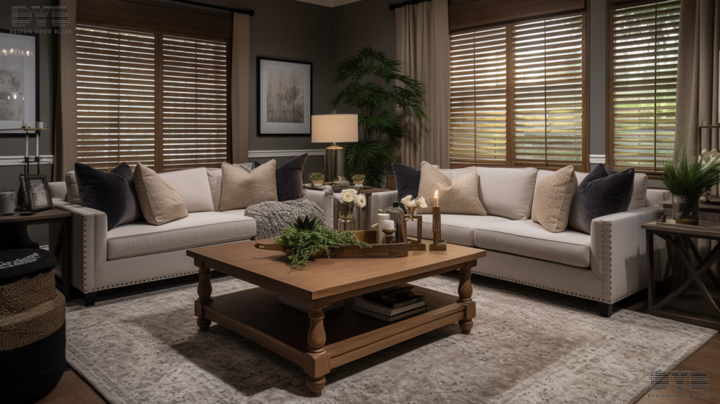 Formal living room in Boynton Beach, FL, showcasing Blackout Roller Shades