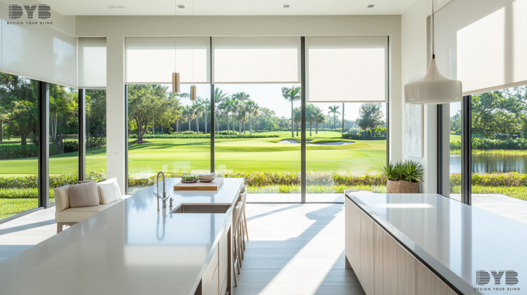 Kitchen with Roller Shades in Parkland, Florida