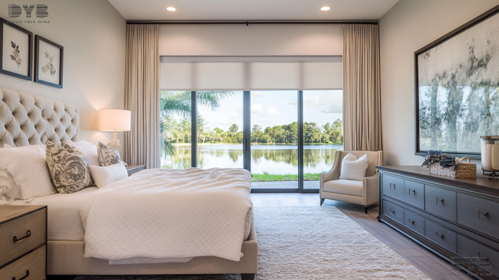 Master Bedroom with Roller Shades in Parkland, Florida