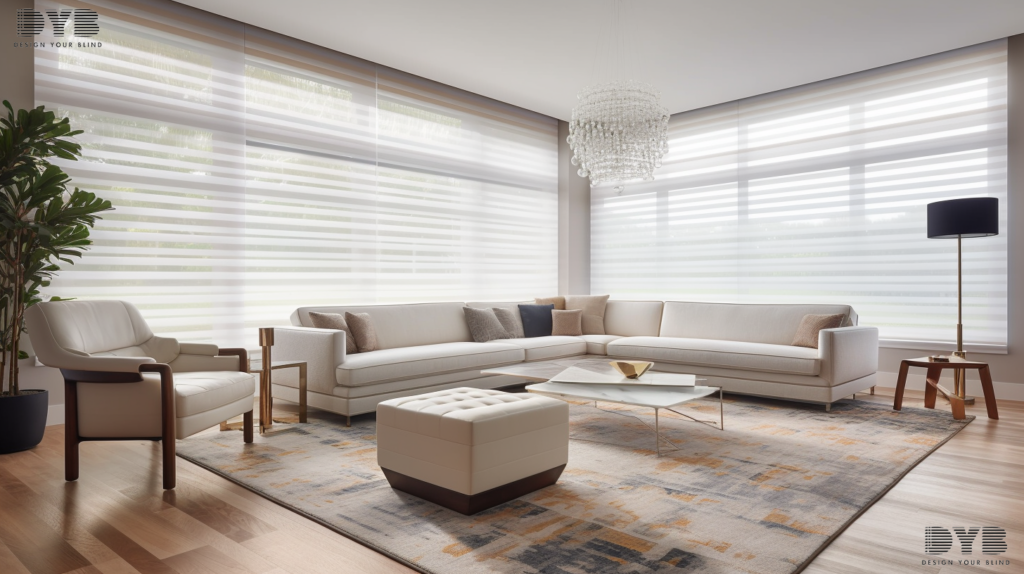 Solar Roller Shades in a Lighthouse Point formal living room with a garden view