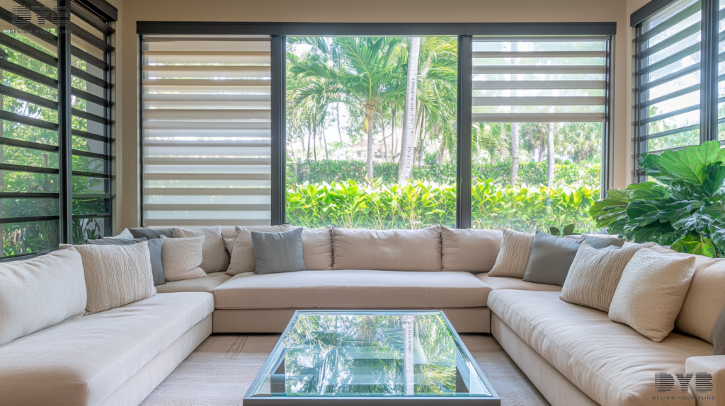 A family room with Roller Shades in Boynton Beach, Florida