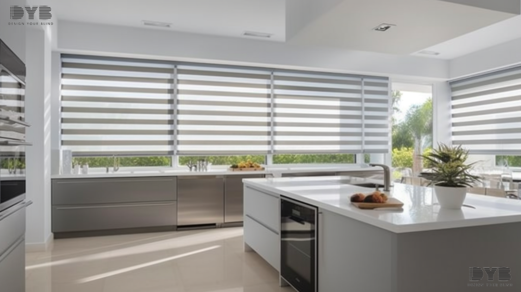 A kitchen with Hunter Douglas Pirouette Shades in Delray Beach, Florida