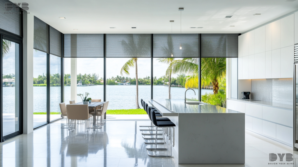 Blackout shades in a modern kitchen in West Palm Beach, Florida