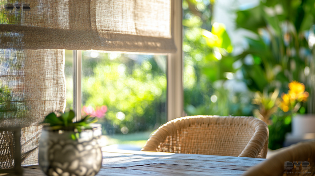 Zebra Shades in a Parkland, FL dining room with a garden view