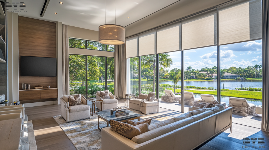 Roller Shades in a Family Room in Lighthouse Point