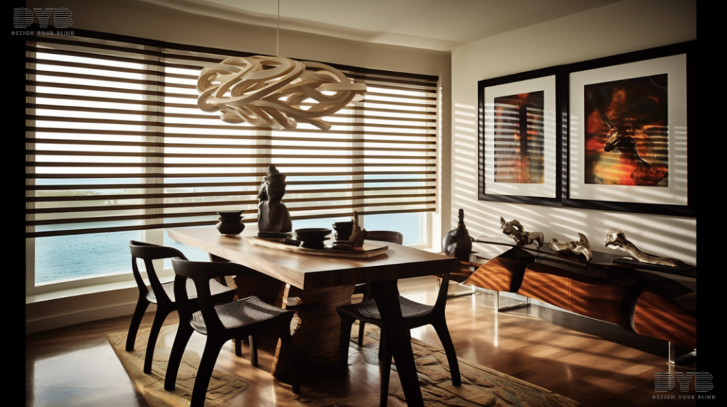 Zebra Shades in a Boca Raton casual dining room with a view of the Intercoastal Waterway