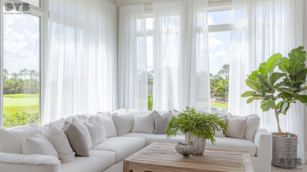 Sheer curtains in a Parkland, FL family room offering privacy and light control.