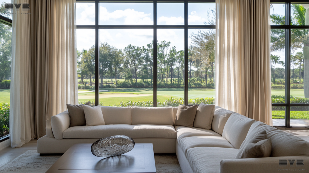 Sheer Curtains in a Formal Living Room in Boca Raton, FL.