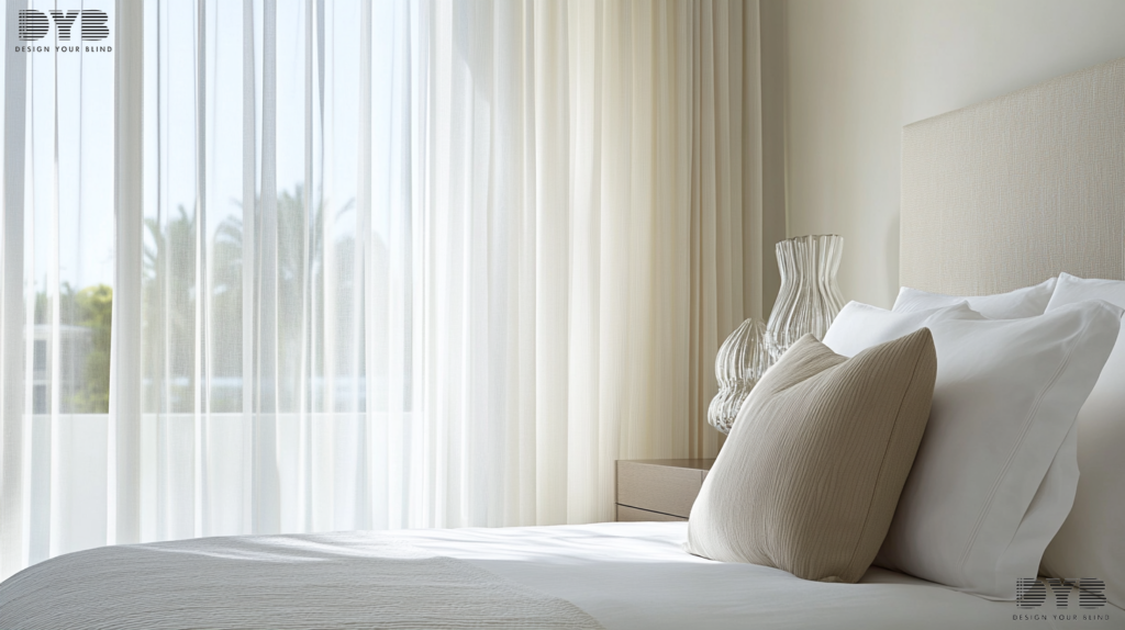 Sheer Curtains in a contemporary bedroom in Boca Raton, FL.