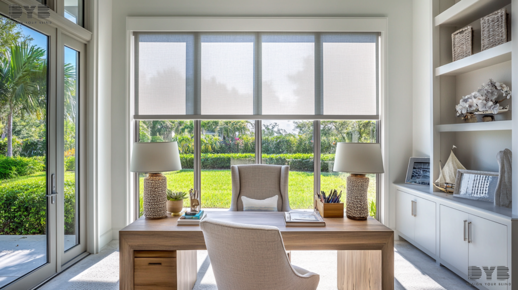 Zebra Shades in a Coastal Home Office in Lighthouse Point, FL