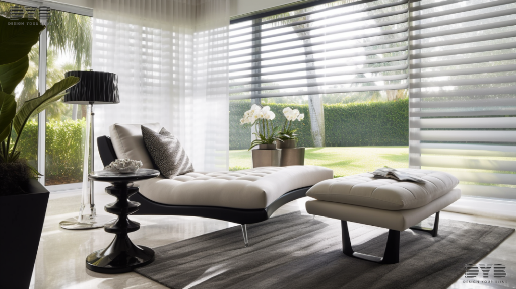 Zebra Shades in a Transitional Formal Living Room in Lighthouse Point, FL